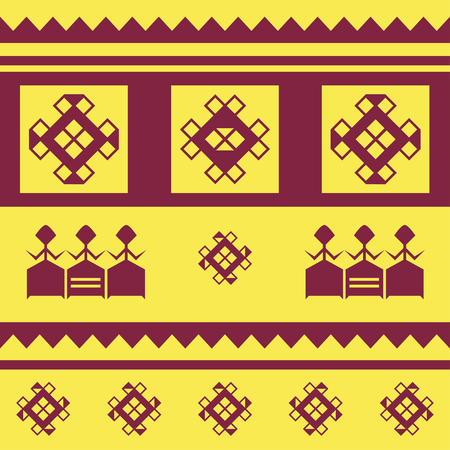 bright brown and yellow seamless pattern with dancing girlsのイラスト素材