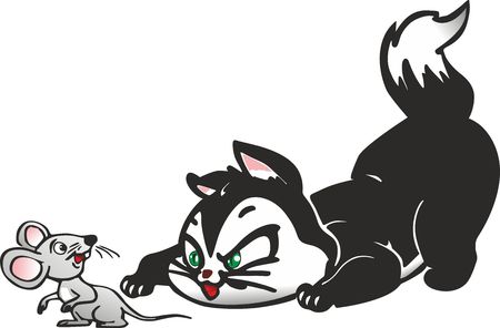 Black Cat hunts for mouseのイラスト素材