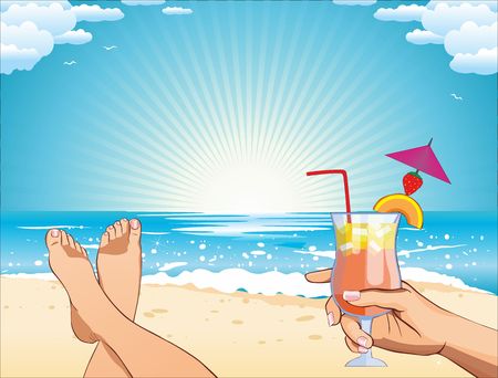 Summer Summer holidaysn on the beach_female on the beach_femaleのイラスト素材