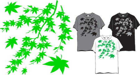 T-shirt floral pattern - maple tree branch with leaves, vectorのイラスト素材