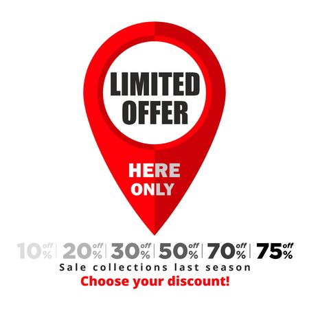 Limited offer only here - vector illustration, sticker indicating the place of saleのイラスト素材