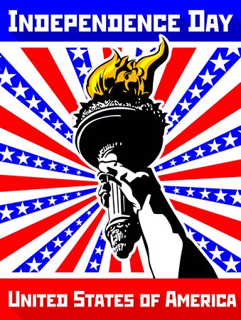 Torch of the Statue of Liberty on the background of the colors of the USA flag - Vector illustration. Stars and Stripes, Freedom Torchのイラスト素材