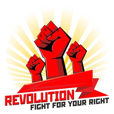 Hands are clenched into strong fists. Revolutionary power icon. Illustration, vectorのイラスト素材