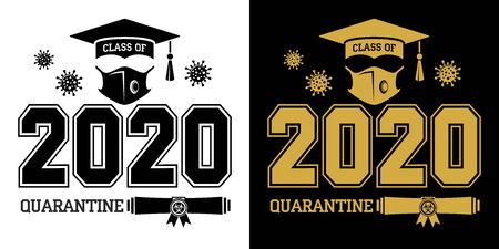 Class of 2020 during quarantine - lettering for greeting, invitation card. Text for graduation design, greetings, t-shirts, party, high school or college graduates. Illustration, vectorのイラスト素材
