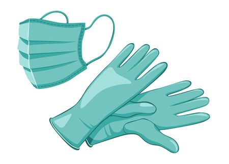 Medical protective face mask and gloves vector icons. Isolated objects on a transparent background. Illustration, vectorのイラスト素材