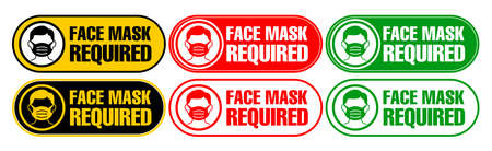 Face mask required sign. Horizontal warning signage for restaurant, cafe and retail business. Illustration, vectorのイラスト素材