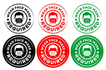 Face mask required sign. Round warning signage for restaurant, cafe and retail business on transparent background. Illustration, vectorのイラスト素材