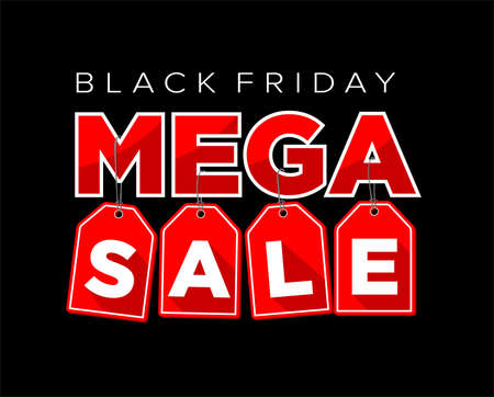 Black friday mega sale banner layout design. Illustration, vectorのイラスト素材