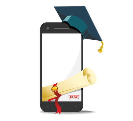 Background for flyer, invitation, greeting card of distance learning graduate. Smartphone screen for text placement. Vectorのイラスト素材