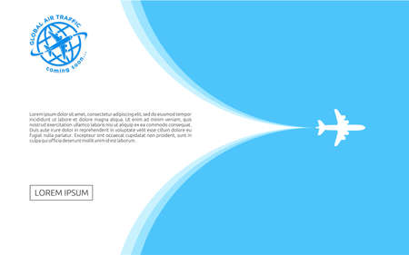 Silhouette of the plane open the sky behind it. Landing page flat design. Vectorのイラスト素材