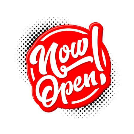 Now open lettering sign. Vector on transparent backgroundのイラスト素材