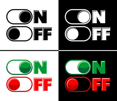 On and Off switch buttons. Vector on transparent and black backgroundのイラスト素材