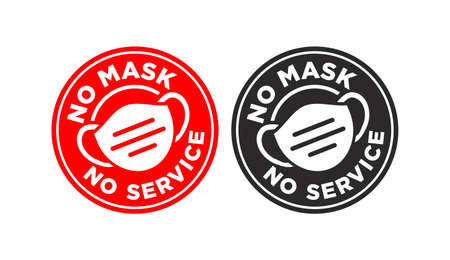 Face mask required round sign. No mask no service. Vector on transparent backgroundのイラスト素材