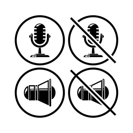 Microphone and audio speaker sound icon. Turn sound on and off. Vector flat design button for appのイラスト素材