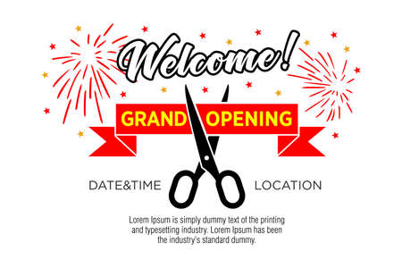Grand opening template, banner, poster. Lettering design element for opening ceremony. Vector on transparent backgroundのイラスト素材