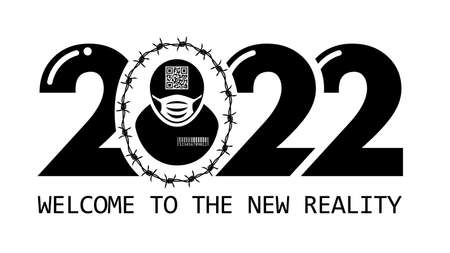 Welcome to the new reality of 2022. Limitation of freedoms and codification of people. Vector on transparent backgroundのイラスト素材