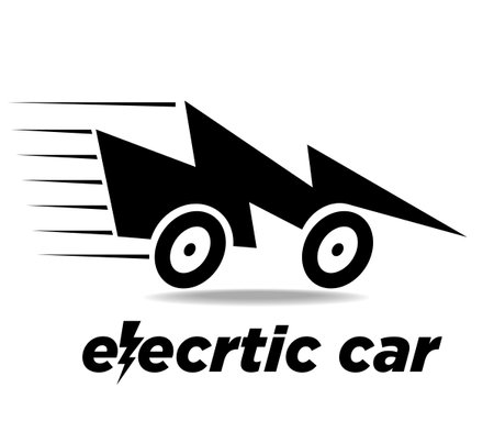 Electric car  . Electric lightning discharge on wheels. High speed of new technologies. Vector on transparent backgroundのイラスト素材