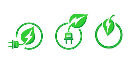 Eco start button icons set. Green energy transition. Preservation of the environment. Vector on transparent backgroundのイラスト素材