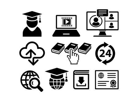 distance digital learning. Simple set of online education related vector line icons.のイラスト素材