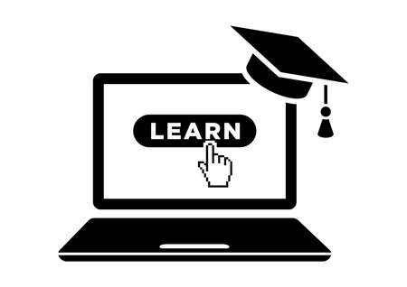 distance learning icon. E-learning with laptop and mobile apps. Vector on transparent backgroundのイラスト素材