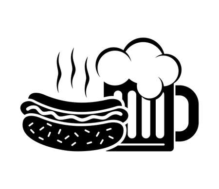 Fast food and drink icon. Hot dog and glass mug of beer. Vector on transparent backgroundのイラスト素材