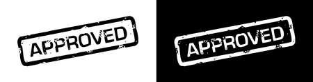 Approved seal stamp in grunge style. Vector on transparent and black backgroundのイラスト素材
