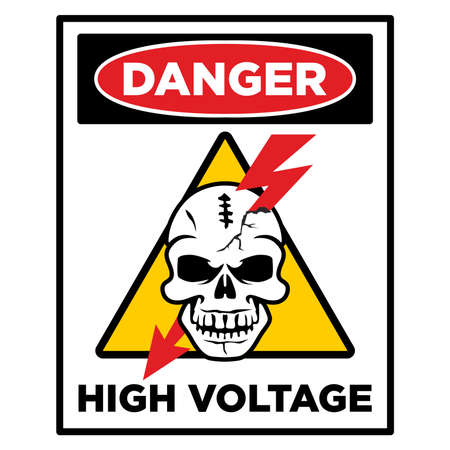 Human skull is pierced by high voltage lightning. Warning vector signのイラスト素材