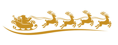 Silhouette of Santa Claus riding in a sleigh with reindeer. Vector on transparent backgroundのイラスト素材