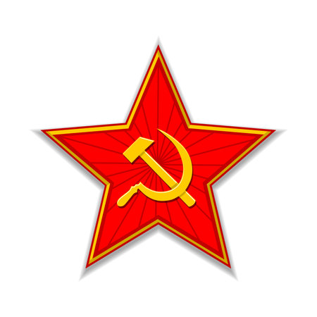 Soviet red star with sickle and hammer. Star of soldiers Victory. Vector on transparent backgroundのイラスト素材