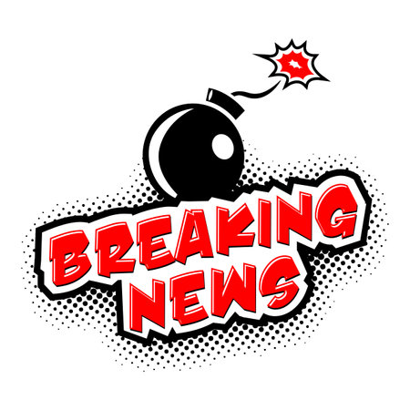 Information bomb of breaking news. Vector label in comics style on transparent backgroundのイラスト素材