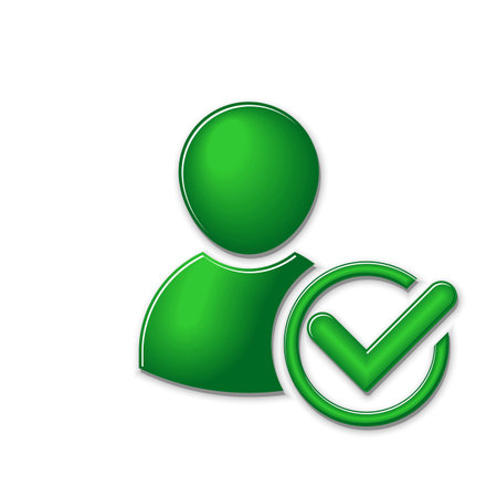 User profile sign with check mark. Verified, accepted, authorized user symbol. Vector on transparent backgroundのイラスト素材