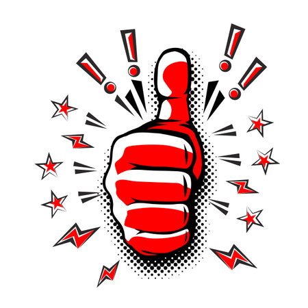 Fist with thumb up in comic style. Vector on transparent backgroundのイラスト素材