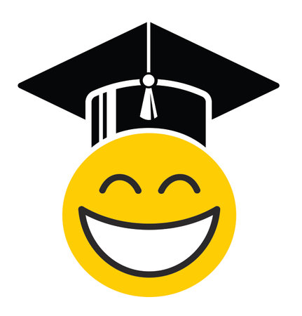 smiling emoticon with graduation cap. vector iconのイラスト素材
