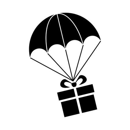 Fast delivery cargo icon. Parachute with gift box. Vector on transparent backgroundのイラスト素材