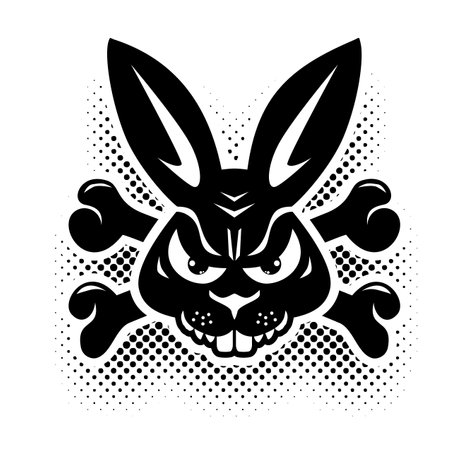 Black bad rabbit symbol 2023 year of dangers, wars and disasters. Vector on transparent background in comic styleのイラスト素材
