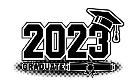 2023 class graduate. The concept of decorate congratulations for school graduates. Design for t-shirt, flyer, invitation, greeting card. Illustration, vectorのイラスト素材