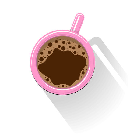 Top view on coffee cup with shadow. Vector on transparent background.のイラスト素材