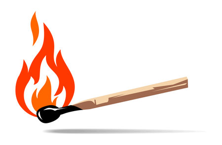 Burning match icon. Vector on transparent backgroundのイラスト素材