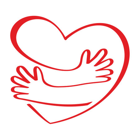 Hug or embrace hands makes up the heart. Vector love symbol on a transparent backgroundのイラスト素材