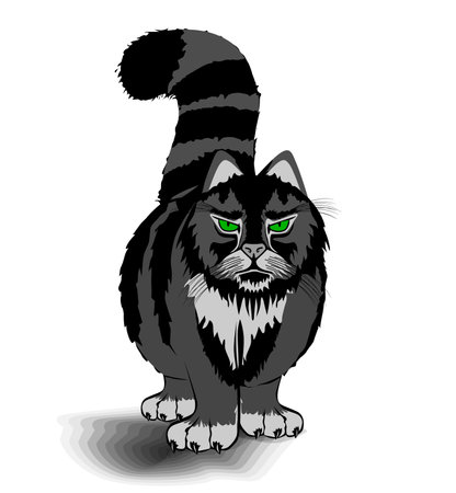 Halloween angry black cat. Vector on transparent backgroundのイラスト素材