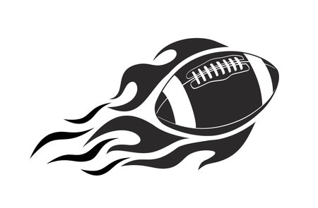 American football ball in burning fire flame. Sport logo template. Vector on transparent backgroundのイラスト素材