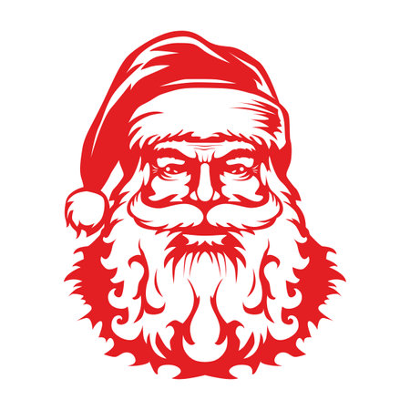 Santa Claus face icon. Christmas template for decorating window, wall, car, greeting card, engraving. Vector on transparent backgroundのイラスト素材