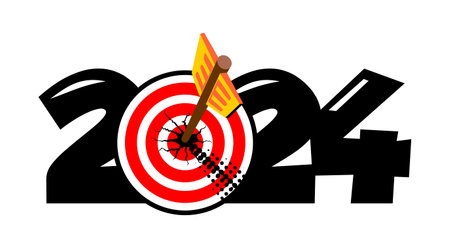 2024 new year target audience concept. Creative thinking drawing charts and graphs business success strategy. Vector template on transparent backgroundのイラスト素材