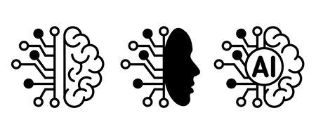 Artificial intelligence technological chip. AI brain circuit board. Vector icon on transparent backgroundのイラスト素材