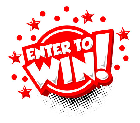 Sign Enter to win on circle bubble with stars in comic style. Vector push button on transparent backgroundのイラスト素材