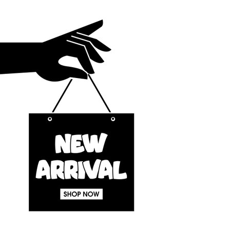 New Arrival - speech bubble on market bag held by hand. Vector icon on transparent backgroundのイラスト素材