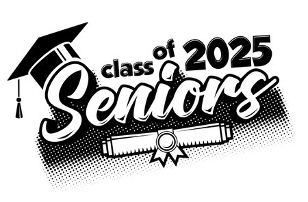 Lettering Seniors class of 2025 for greeting, invitation card. Text for graduation design, congratulation event, T-shirt, party, high school or college graduate. One color vector on transparent backgroundのイラスト素材