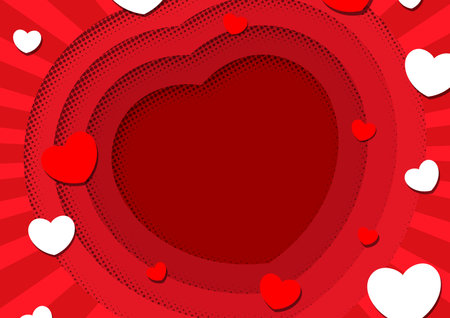 Red background with hearts and copy space for you text. Template decoration for Valentine's day, wedding, invitation, greeting card, print, invitation, web pageのイラスト素材