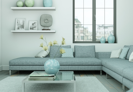 modern skandinavian interior design living room in white style 3d Illustration