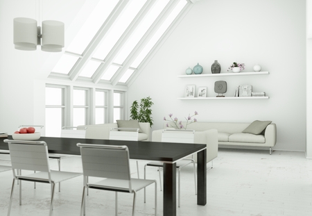 modern skandinavian interior design living room in white style 3d Illustrationの写真素材